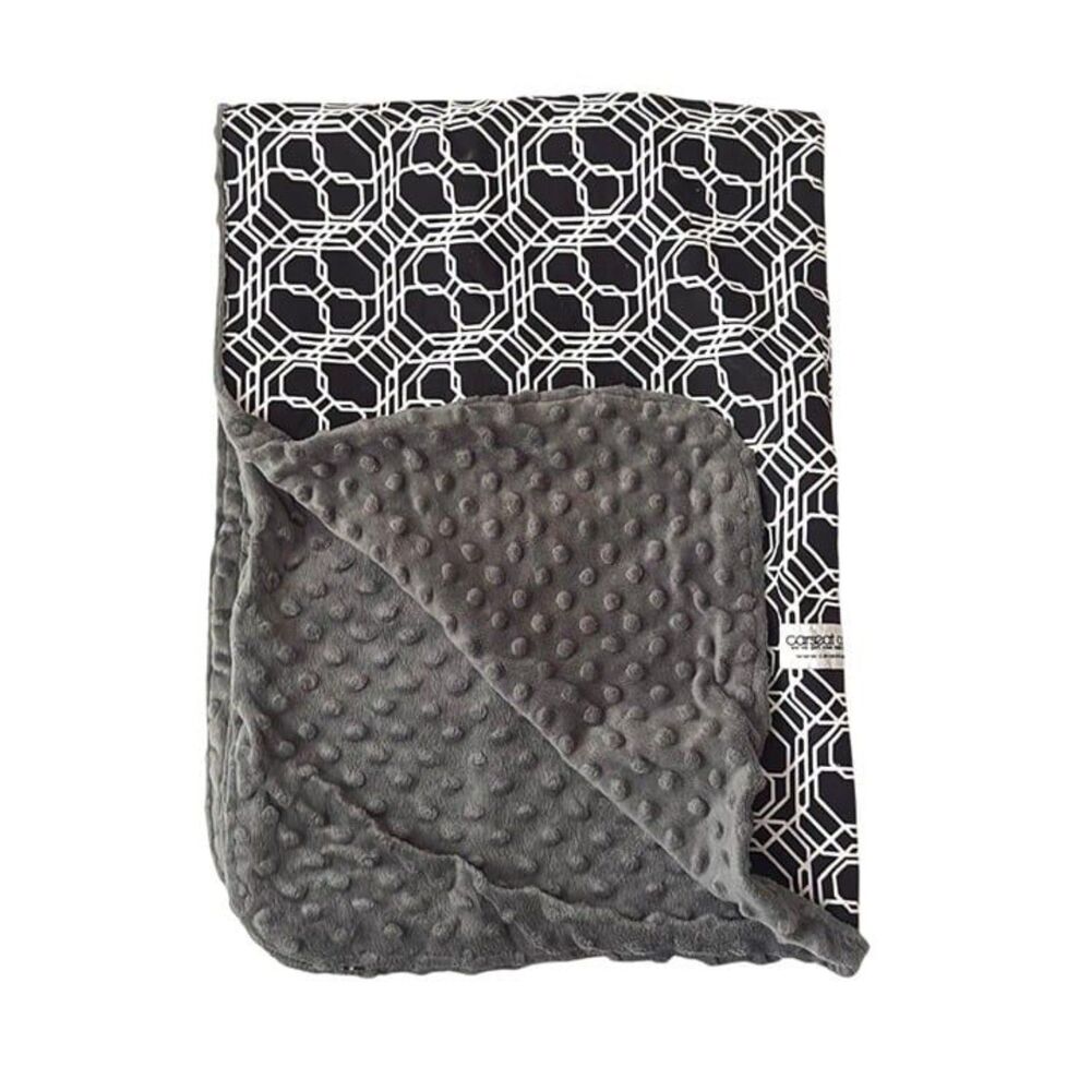 Carseat Canopy Stroller Blanket Minky Back 27x38 Black White Geometric Pattern